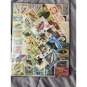 Fish & Marine Life Stamp Lot Used Off Paper Vietnam Laos Cambodia Gabon Burundi
